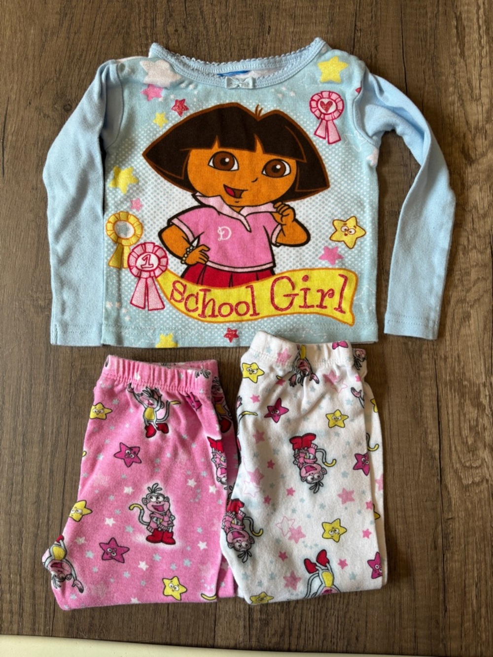 Vintage 2000 Y2K Dora The Explorer Pajamas Set Schoolgirl Pants 2T